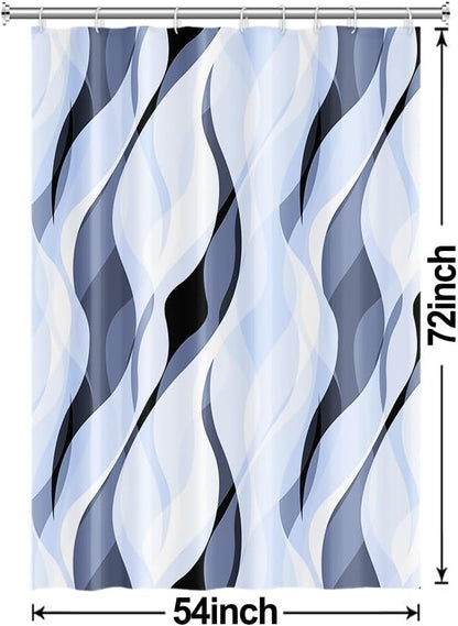 Light Blue Shower Curtain, Modern Abstract Blue and Grey Striped Shower Curtain Set for Bathroom Waterproof Polyester Shower Curtain with Hooks, 54x72 Inch