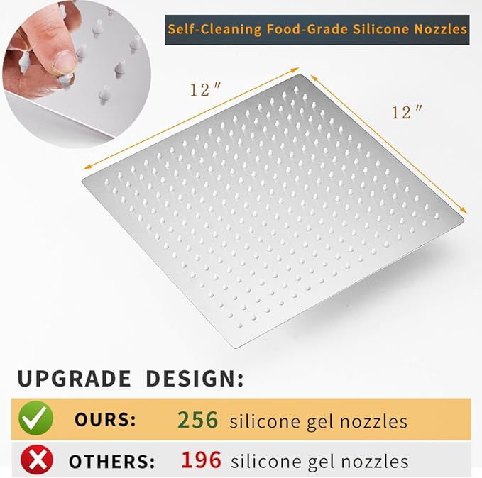 12 Inch Rain Shower Head High Pressure Rainfall Shower Head Chrome | Square Rain Bathroom Showerhead, High Flow, Large Stainless Steel, Ceiling Mounted, Wall Mounted, Waterfall Full Body