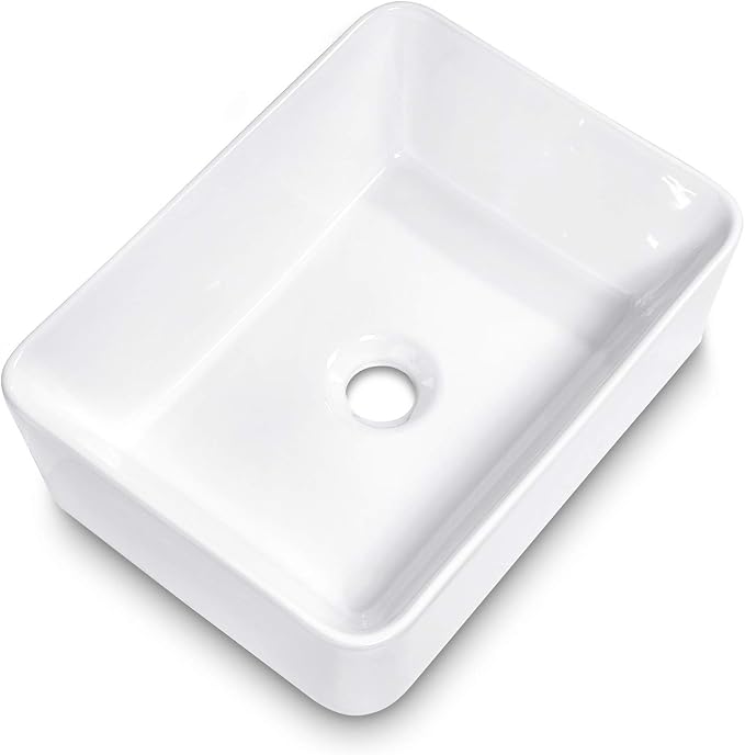 Rectangular Vessel Sink White | Beslend 16"x12" Bathroom Sink Ceramic Porcelain Above Counter Modern Art Sink