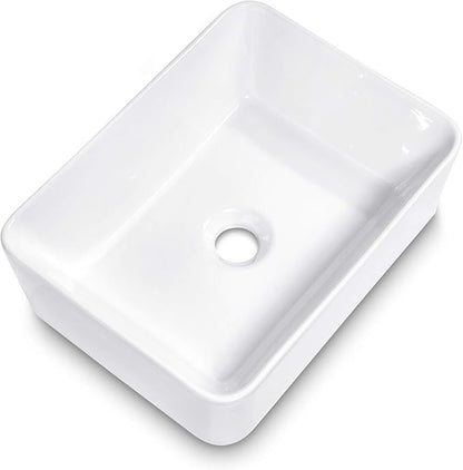 Rectangular Vessel Sink White | Beslend 16"x12" Bathroom Sink Ceramic Porcelain Above Counter Modern Art Sink