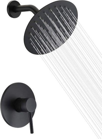 sumerain Black Shower Faucet, Matte Black Shower Fixtures Shower Mixer, Rough-in Valve Included | Shower Fixtures, Shower Mixer, Brass Rough-in Valve Included, 8 Inches High Pressure Stainless Steel Rain Shower Head