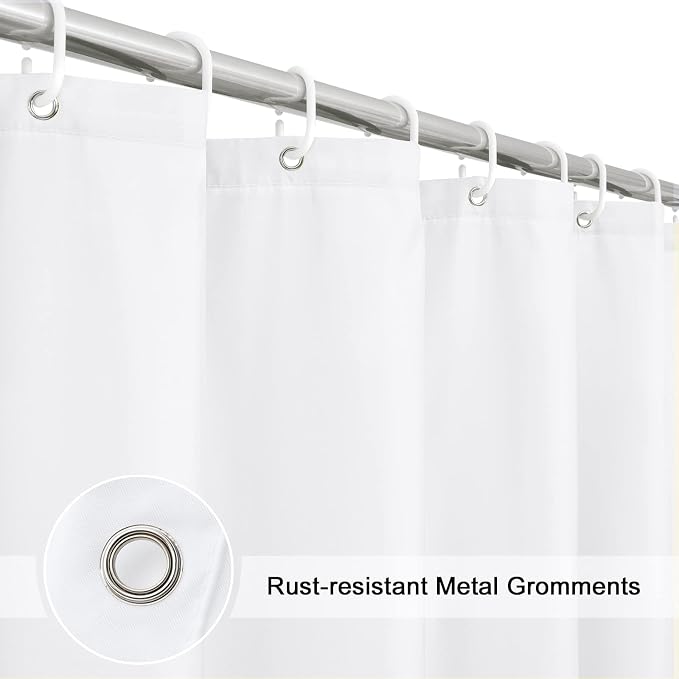 EurCross Extra Long Fabric Shower Curtain Liner 96 inch Length, High Grade Water Repellent Machine Washable Medium Weight White Bathroom Shower Curtain 72 Wide by 96 inches Long