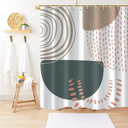 Boho Shower Curtain, Mid Century Modern Abstract Minimalist Beige Neutral Machine Washable Waterproof Fabric Stall Size for Bathroom Bathtub with Hooks 60Wx72H