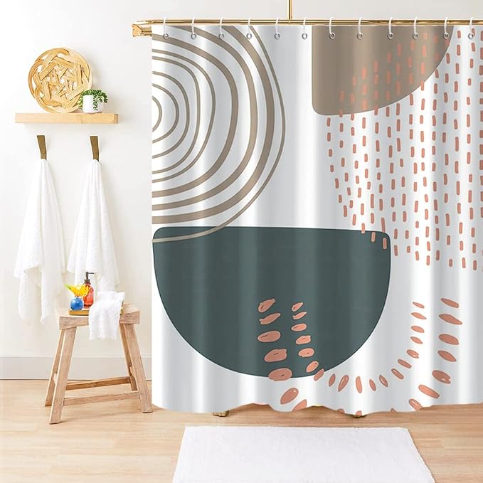 Boho Extra Long Shower Curtain, Mid Century Modern Abstract Minimalist Beige Neutral Machine Washable Waterproof Fabric for Bathroom Bathtub with 12 Hooks 72Wx78H