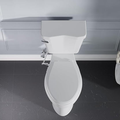 Bidet Toilet Seat, Soft Close Elongated Toilet Seat, Button control Feminine/Posterior Wash Switch, Knob Control Water Pressure,White Bidet Seat Attachment with Brass inlet Easy Installation