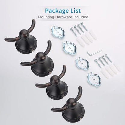 FILTA Bathroom Towel Hooks, Oil Rubbed Bronze Robe & Towel Hooks for Wall Mounted, Traditional Towel and Robe Hooks for Hanging Towels, Bath Towel Holder for Shower(4 Pack)