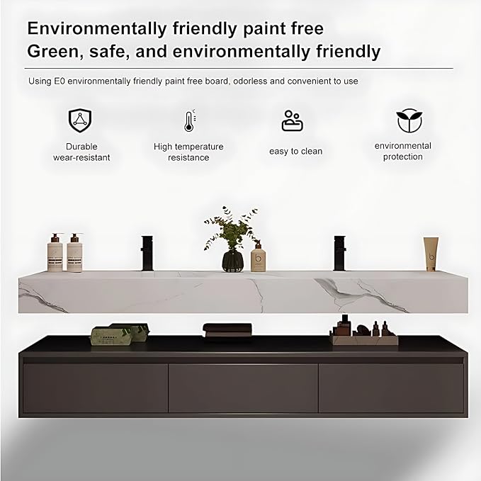 Bathroom Vanity with Sink - Single/Double Sink Bathroom Vanity Cabinet & LED Smart Defogger Mirror Cabinet Set, Modern Floating Vanity, Wall-Mounted Installation (Single Sink, 40")