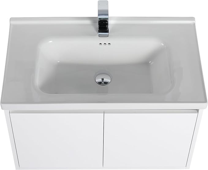 Blossom 32 Inch Wall Mounted Bathroom Vanity with Sink | Floating Wood Vanity Cabinet | Modern Soft-Close Doors & Storage | Ceramic Basin | Space-Saving Design (Glossy White, 32'' Ceramic Sink)