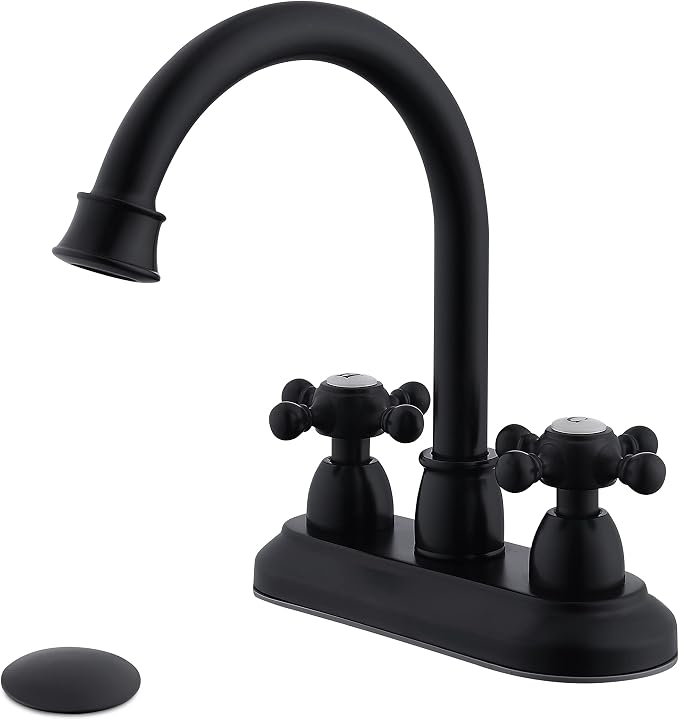 4-Inch Bathroom Sink Faucet Matte Black, Vintage 2-Handle Centerset Vanity Faucet for Bathroom Sink