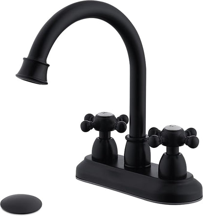 4-Inch Bathroom Sink Faucet Matte Black, Vintage 2-Handle Centerset Vanity Faucet for Bathroom Sink