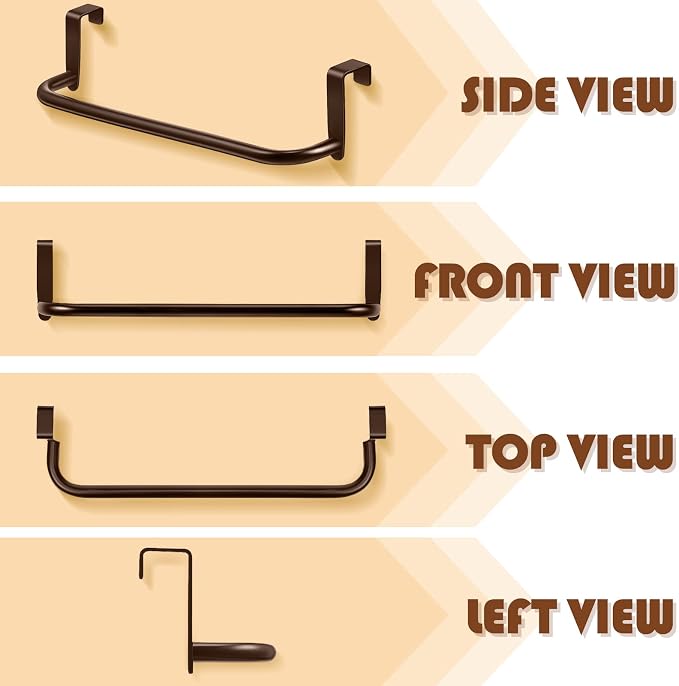 Patelai Over Cabinet Door Towel Bar, Metal Kitchen Rack,Brown | Hang Inside or Outside Cabinet for Hand Towels, No Drill Install, Bathroom Organizer, Saves Counter Space, Fits Doors