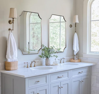 Brushed Nickel Scalloped Bathroom Mirror 22x30 Inch | Anti-Rust Stainless Steel Thin Frame, Scalloped Edges Design, Hangs Horizontally or Vertically, Ideal for Bathroom Remodel