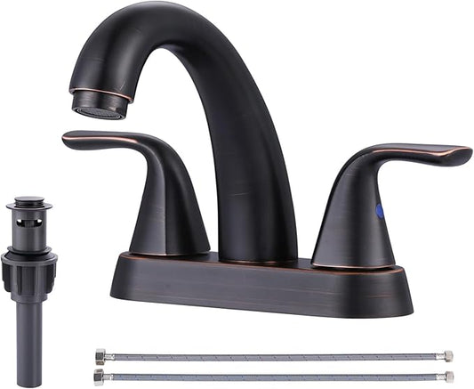 Bathroom Sink Faucet Oil Rubbed Bronze: ALEASHA 4 Inch Centerset Bathroom Faucet, 2-Handle Vanity Sink Faucet with Pop-Up Drain Stopper, RV Lavatory Faucets for Washroom Sink