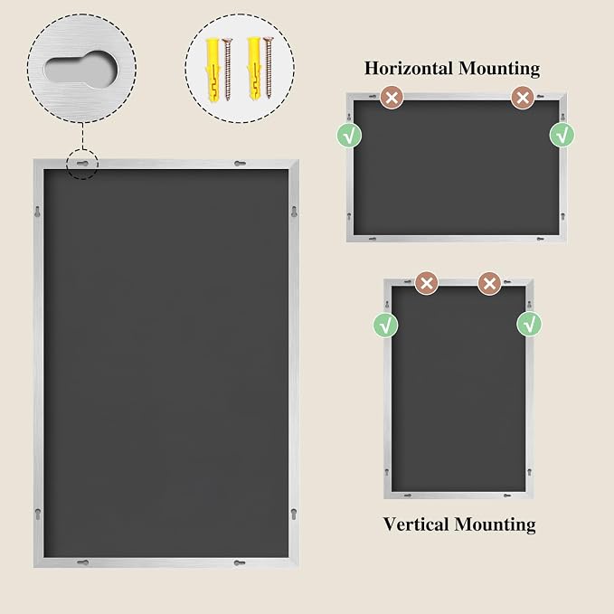 Koonmi Silver Rectangle Wall Mirror, 24x36 Inch Bathroom Mirror, Aluminum Frame Vanity Mirror for Entryway, Living Room, Bedroom Bathroom, Hangs Horizontally or Vertically