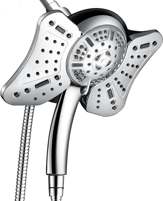 GRICH Shower Head with Handheld Spray - Dual High Pressure Showerhead | Rainfall Shower Heads Combo, Detachable Hand Shower, 9 Spray Settings, 60" Stainless Steel Shower Hose, 2.5GPM, Chrome
