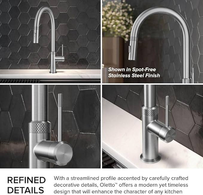 KRAUS Oletto Modern Industrial Pull-Down Single Handle Kitchen Faucet in Brushed Gold, KPF-2654BG
