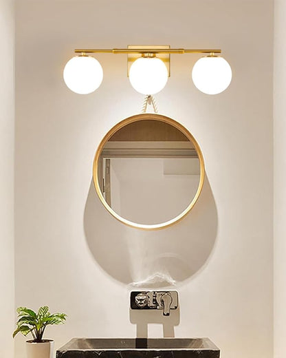 Bathroom Vanity Light Brushed Brass 3T Wall Sconce for Mirror | Modern fixture Globe Glass Shade brightness, elivers even brightness. Sturdy metal resists rust. Dresser Bathroom over Mirror