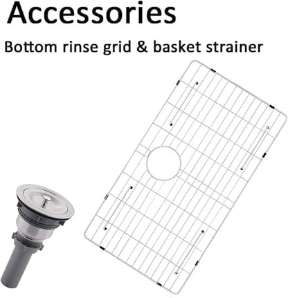 33x22 Inch Drop In Kitchen Sink, Topmount Stainless Steel Brushed Nickel Single Bowl Kitchen Sink, Extra-thick 16 Gauge For RV Laundry Utility with Dish Grid and Basket Strainer YSD013
