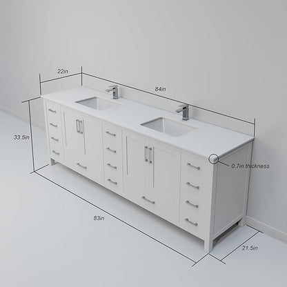 Jacques 84 in. W x 22 in. D White Double Bath Vanity and White Quartz Top