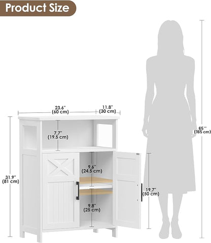 Akxomel Farmhouse Bathroom Storage Cabinet Open Shelf 2 Doors White | 11.8" D x 23.6" W Small Bathroom Cabinet with Adjustable Shelf, Toilet Paper Cabinet for Kitchen, Living Room, Laundry Room