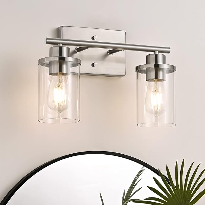 EDISHINE 2-Light Brushed Nickel Bathroom Vanity Light, Modern Wall Sconces | E26 Base, Modern & Elegant Design for Bathroom, Powder Room, Bedroom, Kitchen