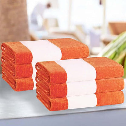 Superior Cotton Striped Beach Towels, Colorful Towels for Adult, Kid, Pool, Swimming, Sand, Travel, Large Oversized, Absorbent, Fast Drying, Bath Basics, Cabana Collection, Set of 6, Orange