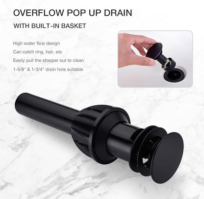 TRUSTMI Brass Bathroom Faucet 2 Handle 8 Inch Widespread Vanity Sink Mixer Faucet with Overflow Pop Up Drain Assembly, Matte Black and Brushed Gold