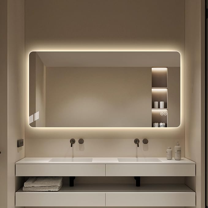 LAIYA 78.7"L x 39.3"W Rectangular LED Bathroom Mirror with Lights, Anti-Fog | Dimmable LED Bathroom Mirror with Lights, Frameless Anti-Fog Vanity Mirror, HD Silver, Horizontal/Vertical Installation.
