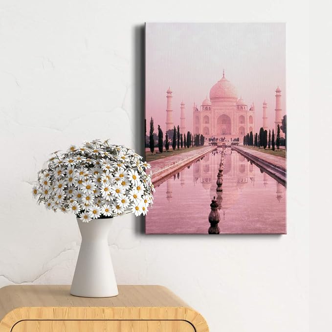 Renditions Gallery Canvas Vintage Wall Art Paintings for Wall Decorations Pink Historical Taj Mahal Black & White Wall Hanging Artwork Prints for Living Room Office Kitchen - 8"x12" LT02