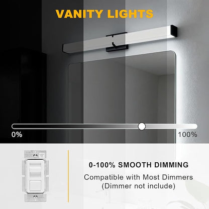 Bathroom Lighting Fixtures Over Mirror: ETL Certified 24 Inch Black Modern LED Vanity Lights 5000K Cool White IP44 - Dimmable Vanity Light Bar 2500LM with Clear Shade - Bathroom Light Fixtures
