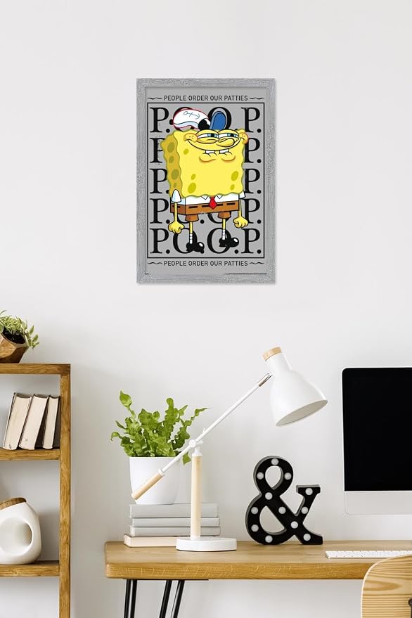 Trends International Nickelodeon Spongebob - P.O.O.P. Wall Poster, 22.4L x 14.7W, Gray Framed Version