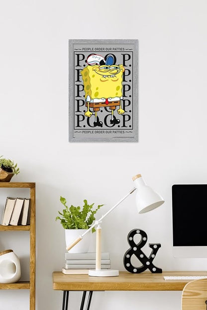 Trends International Nickelodeon Spongebob - P.O.O.P. Wall Poster, 22.4L x 14.7W, Gray Framed Version