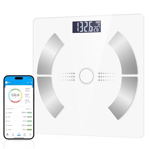 Digital Smart Scale for Body Weight and Body Composition – BMI, Body Fat, Muscle Mass Reading, Bluetooth Sync with Compatible Apps, Personal Use at Home【White】