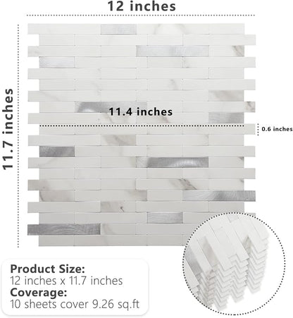STICKGOO Peel and Stick Backsplash,PVC Wall Tiles Stick on Backsplash for Kitchen(1 Sheet, Statuario White with Metal Silver)
