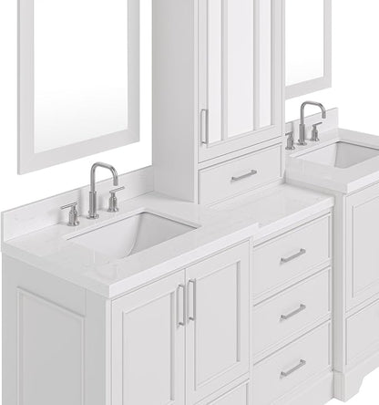 ARIEL Stafford 84-inch Bathroom Vanity with Sink,Solid Wood, 1.5-inch Carrara White Quartz Countertop, Double Rectangular Porcelain Sink, 5 Soft Closing Doors, 6 Dovetail Drawers, Espresso