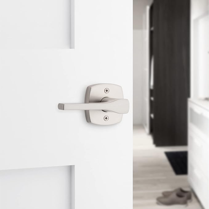 Kwikset Tripoli Lever Interior Privacy Door Handle with Lock, Door Lever for Bathroom and Bedroom, Satin Nickel Reversible Keyless Turn Lock, with Microban Protection (Pack of 6)