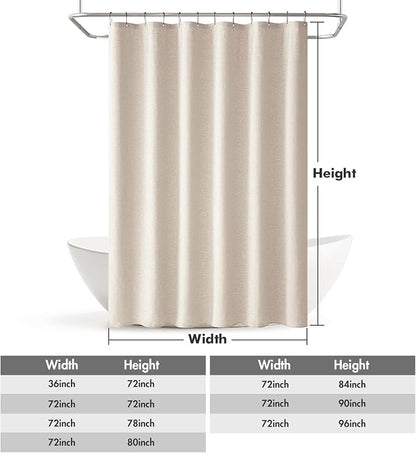MIULEE 72 x 84 Extra Long Linen Shower Curtain Ivory 12 Metal Hooks | Washable, Heavy Fabric Curtain Set, Waterproof Thick Cloth Shower Curtains, Bathroom Hotel Bathtub