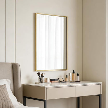 Bathroom Wall Mirror, 16" x 24" Brushed Gold Vanity Mirror for Over Sink | Rectanglar Metal Framed Mirror for Over Sink, Tempered Glass, Anti-Rust, Hangs Horizontally or Vertically