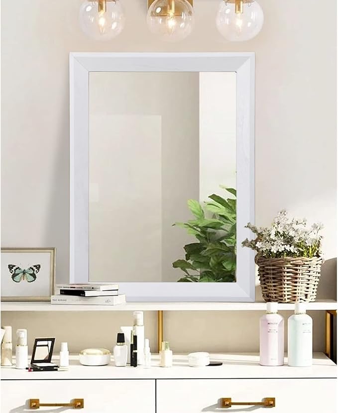 AAZZKANG Rectangular Wall Mirror Decorative Wood Framed Mirrors Large 26"x18" for Farmhouse Bedroom Bathroom Living Room Entryway Hanging Home Decor