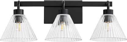 AIJIASI Modern Bathroom Light Fixtures Over Mirror 3-Light Black Vanity Lights for Bathroom with Ribbed Glass Shade 24 Inch Up/Down Mount Vanity Lighting Fixtures for Bath Bedroom Makeup