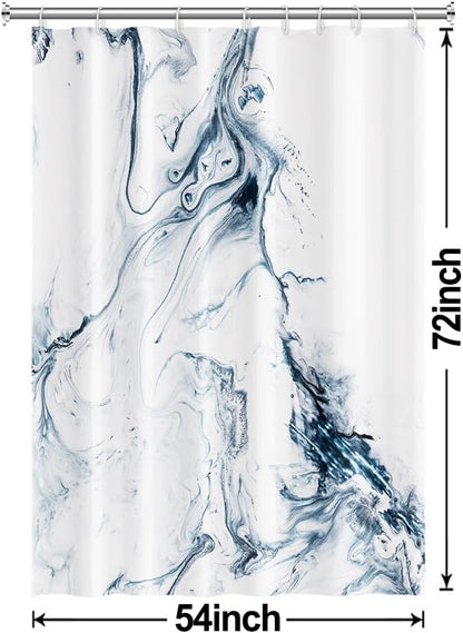 Blue and White Shower Curtain, Modern Ombre Blue Marble Shower Curtain Set with Hooks Aesthetic Waterproof Bathroom Decor, 54x72 Inch
