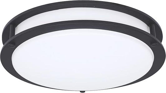 Designers Fountain Flush Mount Ceiling Light, 10 Inch Round LED DC Lighting Fixture Kitchen, Bedroom, Bathroom, and Hallway, Dimmable, 1150 Lumens, 3000K/4000K/5000K, Matte Black, EV1410C3C-43