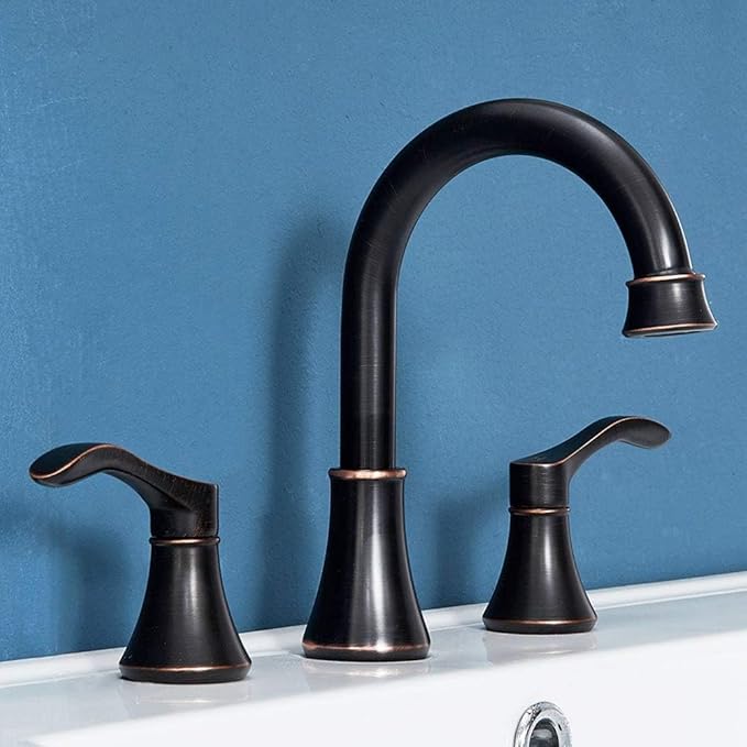 Oil Rubbed Bronze Bathroom Faucet, 2 Handle 3 Hole 8 Inch Widespread Bathroom Faucet, 360°Swivel High-Arc Spout, Stainless Steel Faucet for Bathroom/Vanity/Lavatory, VAL052HZST