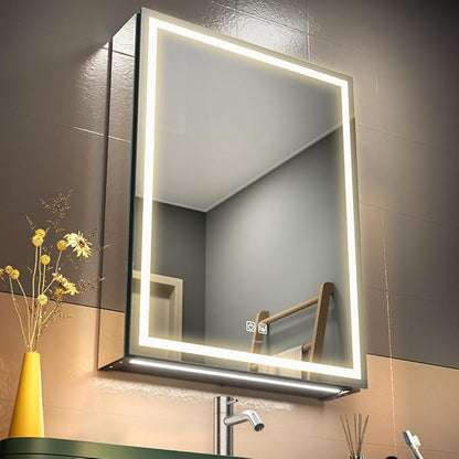 LED Lighted Bathroom Medicine Mirror Cabinet with Sockets & USBs, Anti-Fog Dimmable Light and Color Adjustment, Easy to Install Aluminum Cabinet (20 * 28 Right Hinge)