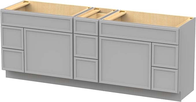 HomeBeyond 84 Inches Bathroom Vanity Base Cabinet Without Sink, Double Sink Top with Door & Soft Closing Drawers, Sturdy Floor Mounted Cabinet 2-Door 7-Drawer, Grey