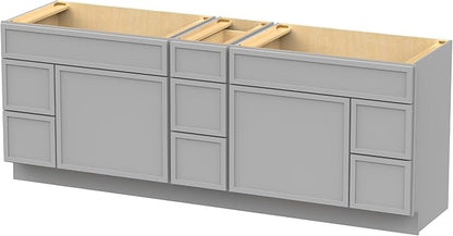 HomeBeyond 84 Inches Bathroom Vanity Base Cabinet Without Sink, Double Sink Top with Door & Soft Closing Drawers, Sturdy Floor Mounted Cabinet 2-Door 7-Drawer, Grey