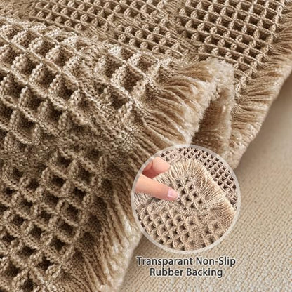 ZALL Tan Waffle Bath Mat,Super Absorbent Non Slip Bathroom Rug,Brown 24x48inch, Geometric Diamond Machine Washable Ultra Soft Floor Mats