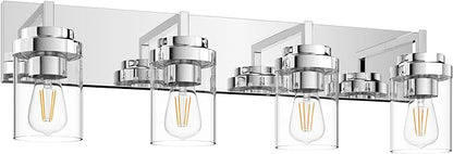 Espird Chrome Light Fixtures, 4 Light Bathroom Vanity Light with Clear Glass Shade, 30 in Modern Vanity Light, Bathroom Lighting Fixtures Over Mirror for Living Room