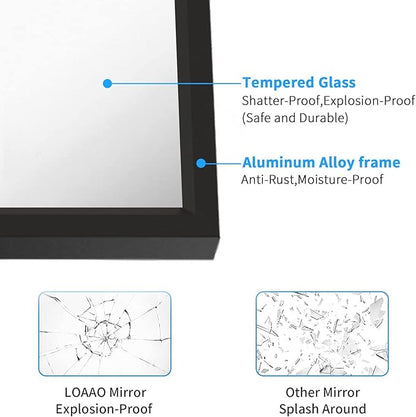 LOAAO 24"X32" Black Rectangle Bathroom Mirror Wall, Matte Black Aluminum Alloy Frame, Tempered Glass, Hangs Vertically or Horizontally, Easy to Install