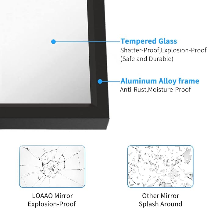 LOAAO 20"X30" Black Rectangle Bathroom Mirror | Matte Black Aluminum Alloy Frame, Tempered Glass, Hangs Vertically or Horizontally, Easy to Install